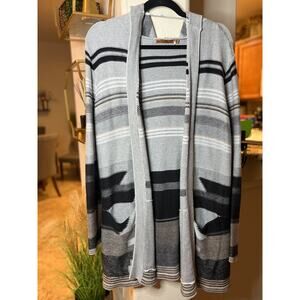 Belldini Women's Open Front knit sweater cardigan Black/Gray Striped XL